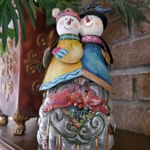 NEW Festive Snowman Couple Holiday Decor Tea LIGHT.